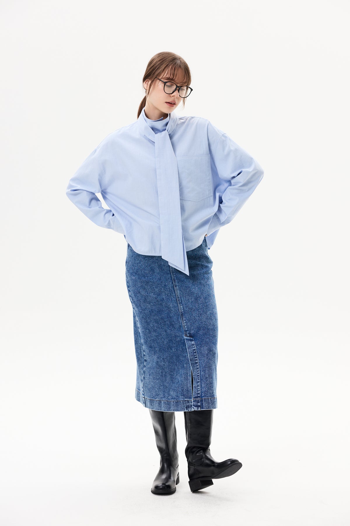 Slit Denim Midi Skirt