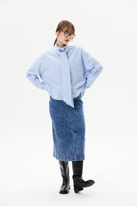 Slit Denim Midi Skirt