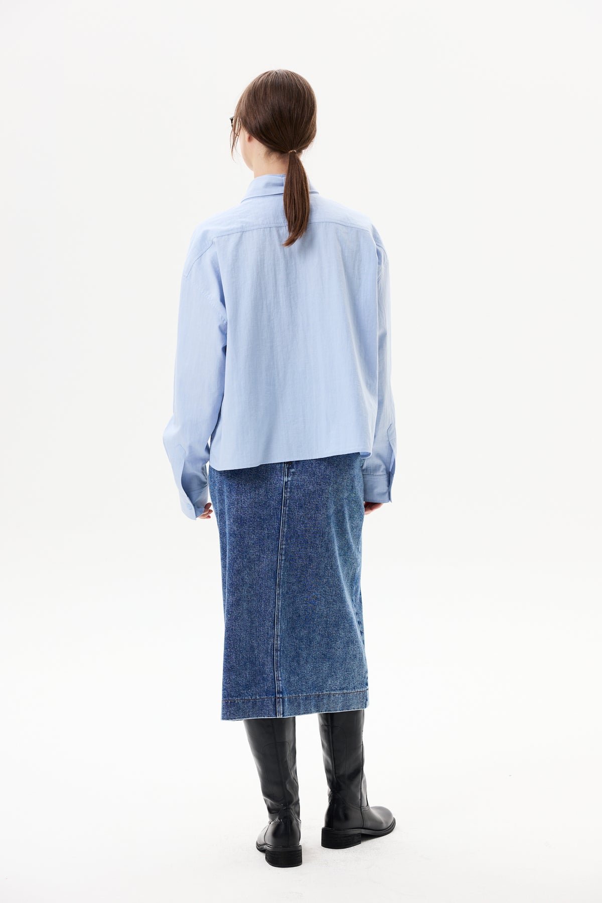 Slit Denim Midi Skirt
