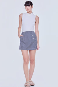 Double Button Stripes Mini Skirt