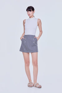Double Button Stripes Mini Skirt