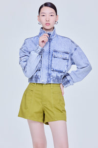 High-Neck Bomber Denim Jacket