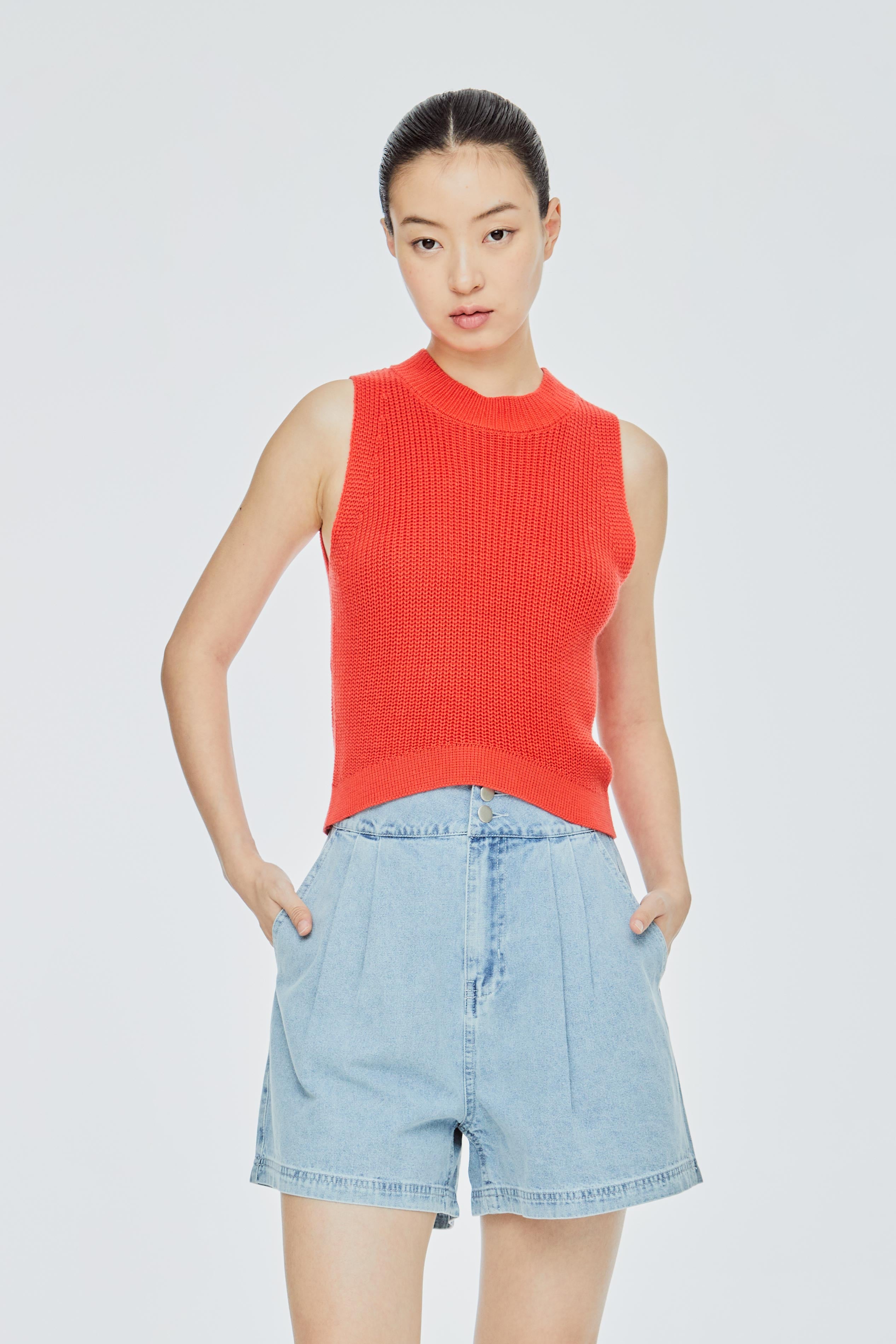 Contrast Neck Knit Top