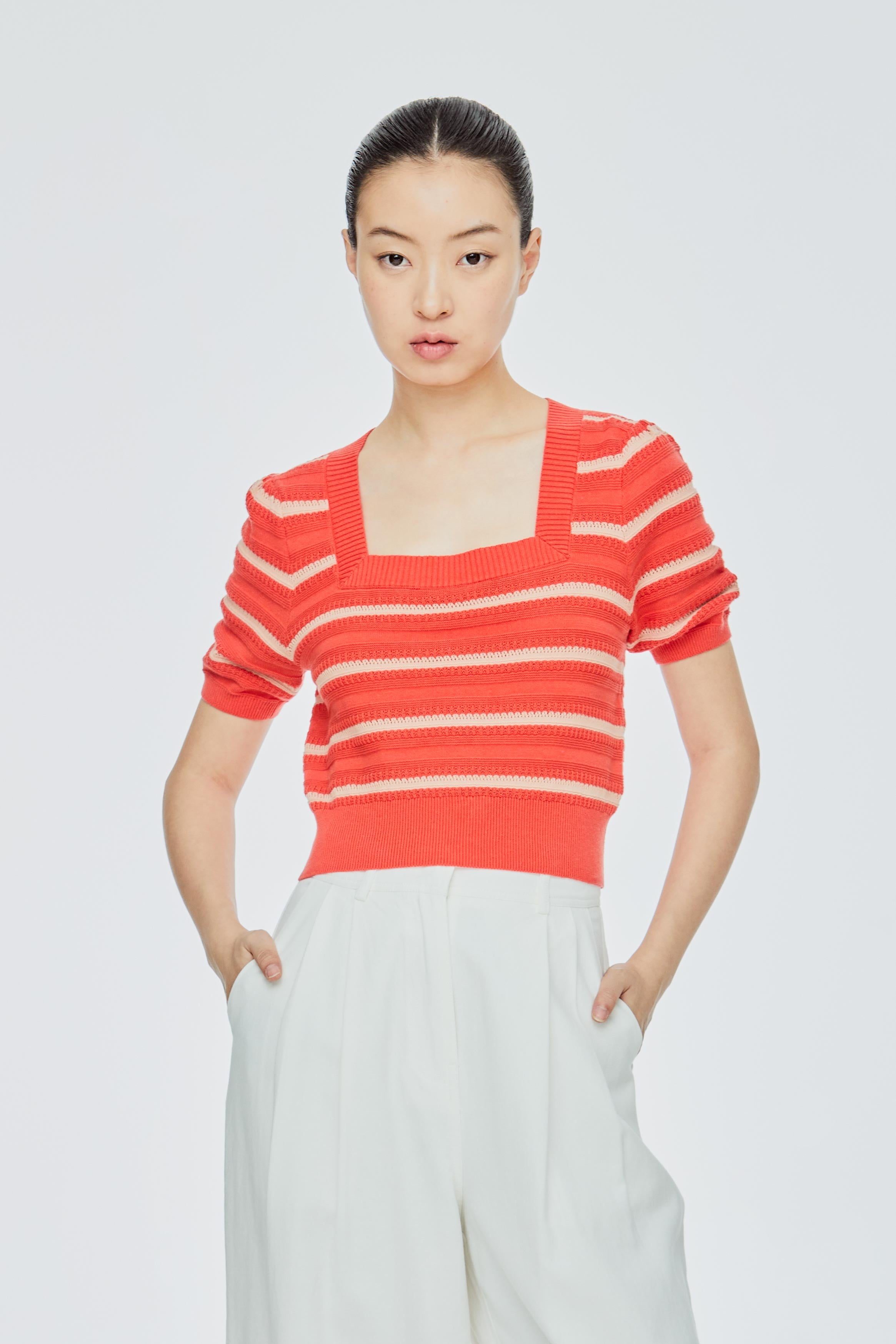 Knitted Horizontal Stripes Crop Top