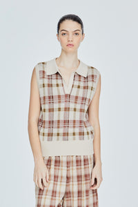 Plaid Collared V-Neck Vest