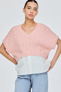 Knitted Vest Layered Shirt