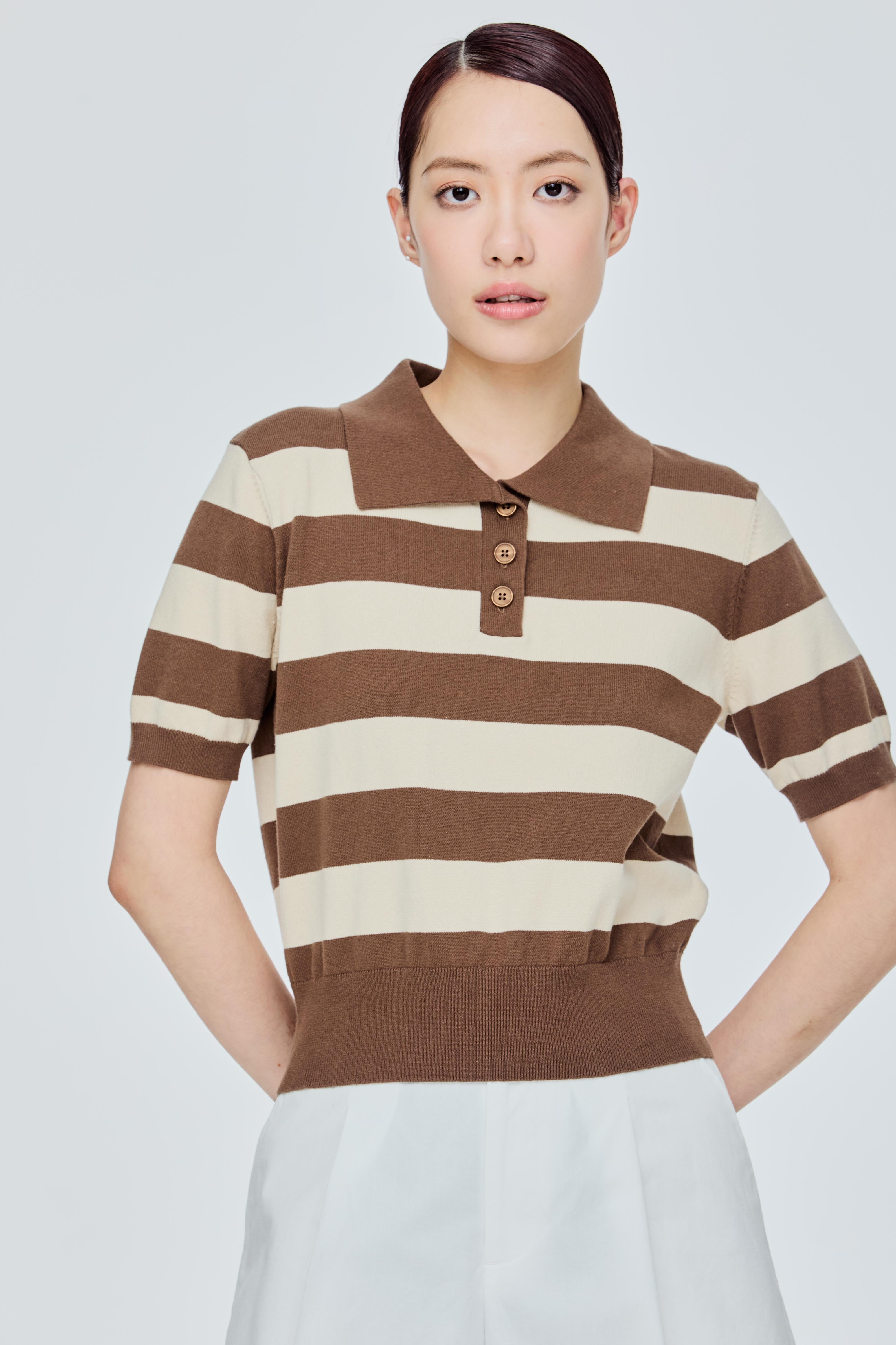 Striped Knit Polo Shirt – iORA