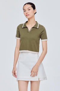 Contrast Trim Collared Top