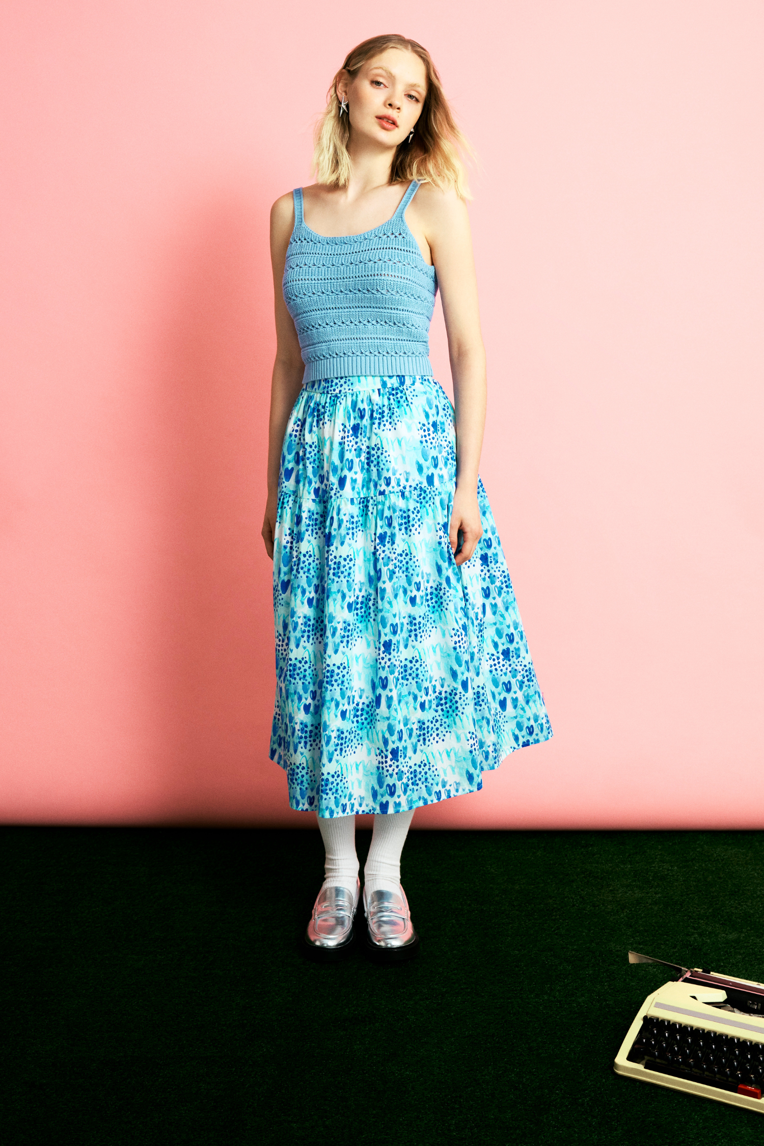 Gathered Tiered Midi Skirt