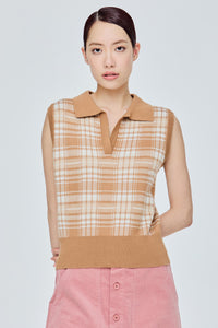 Plaid Collared V-Neck Vest