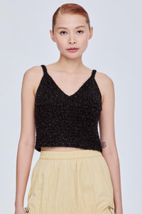 V-Neck Fuzzy Glitz Knit Top