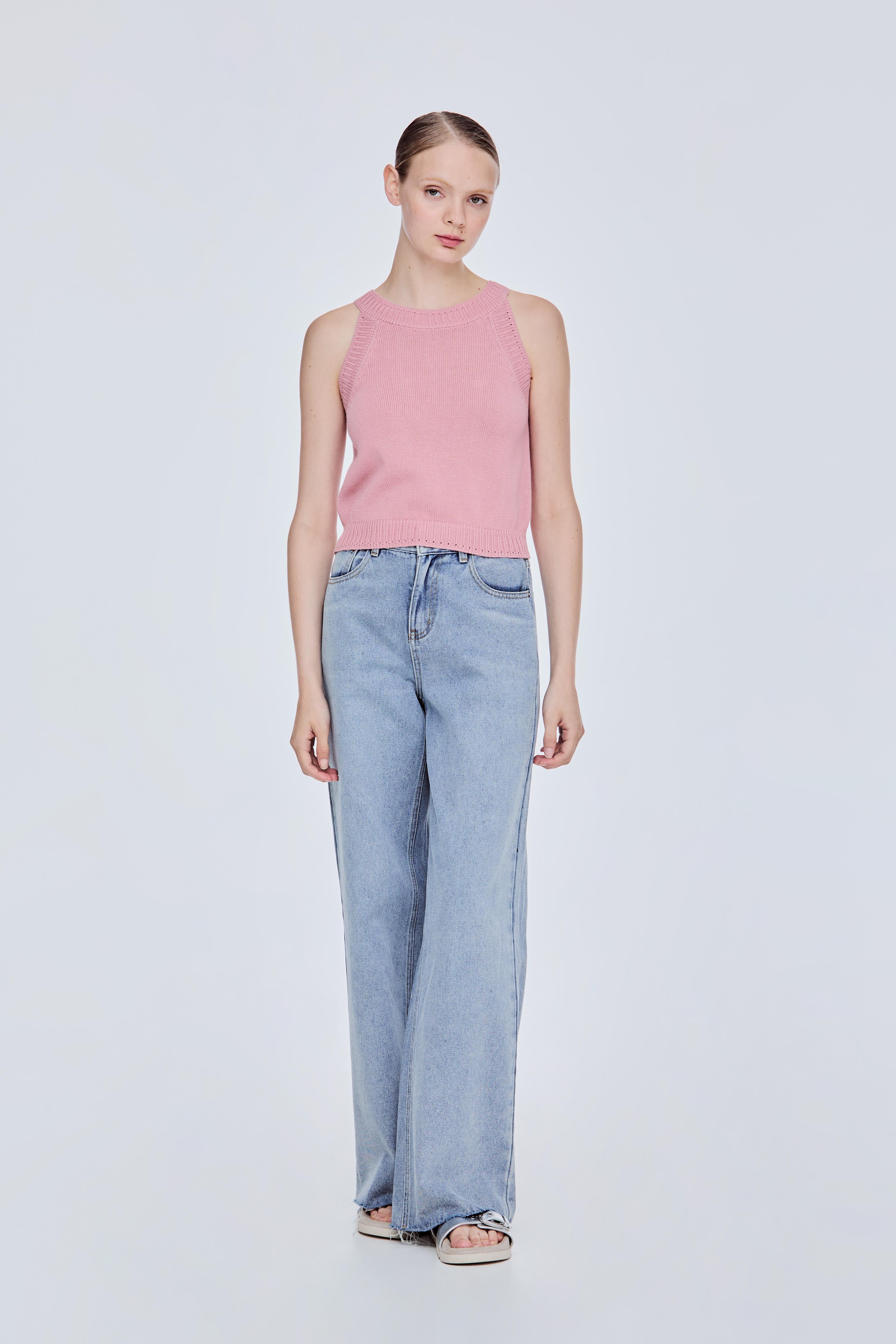 Contrast Rib Halter Top