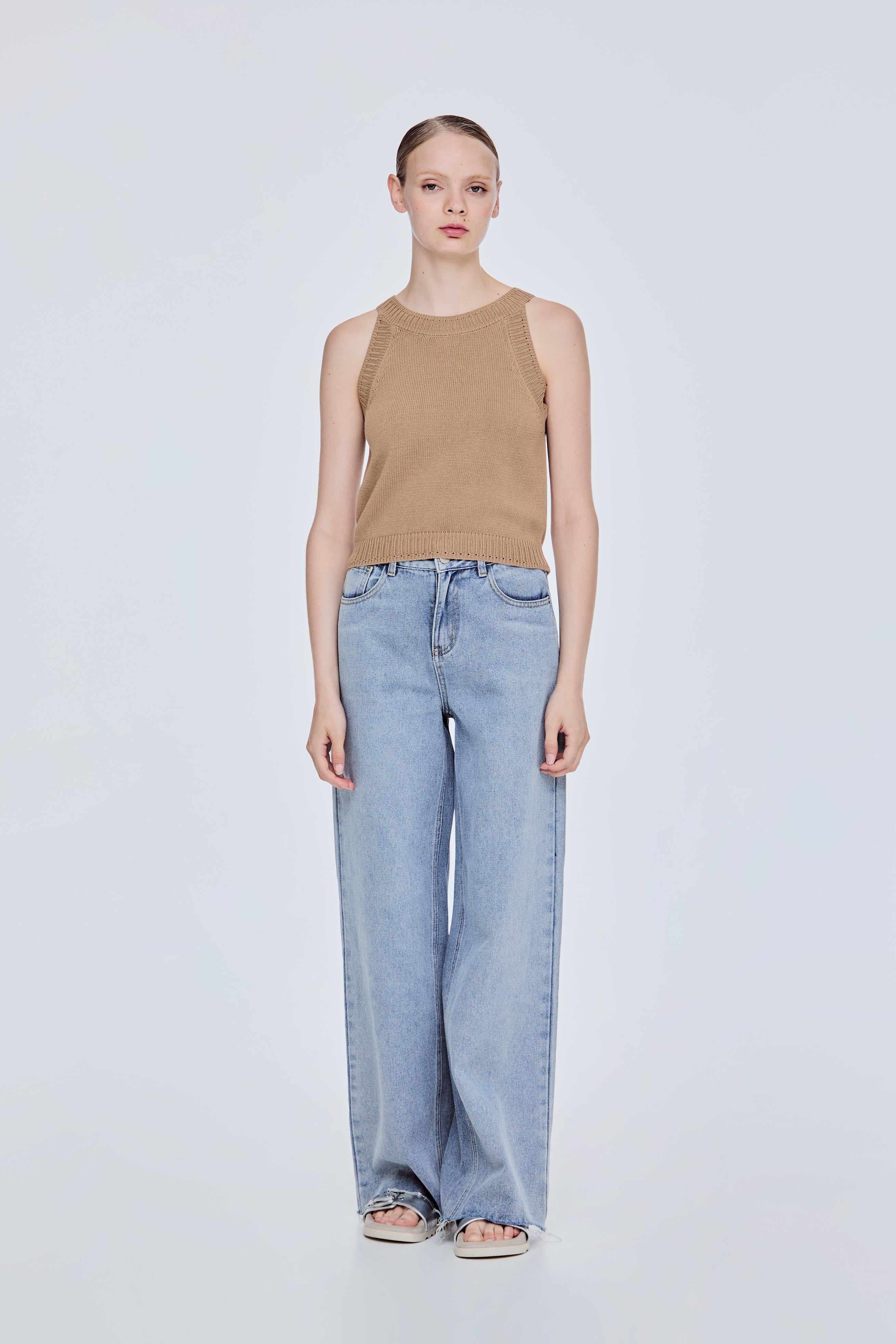 Contrast Rib Halter Top