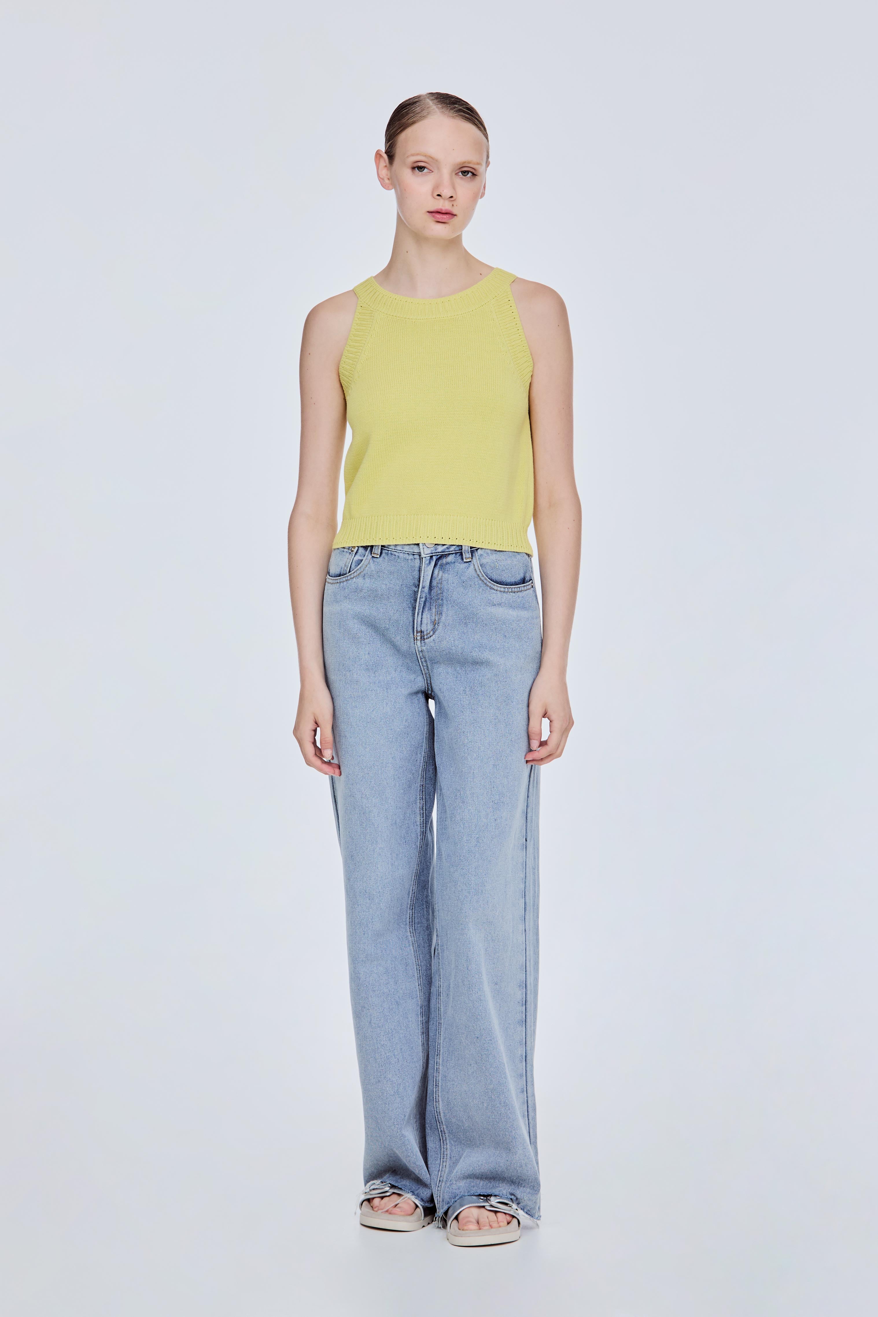 Contrast Rib Halter Top