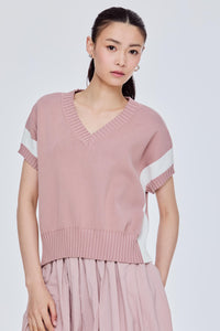 V-Neck Contrast Knitted Vest