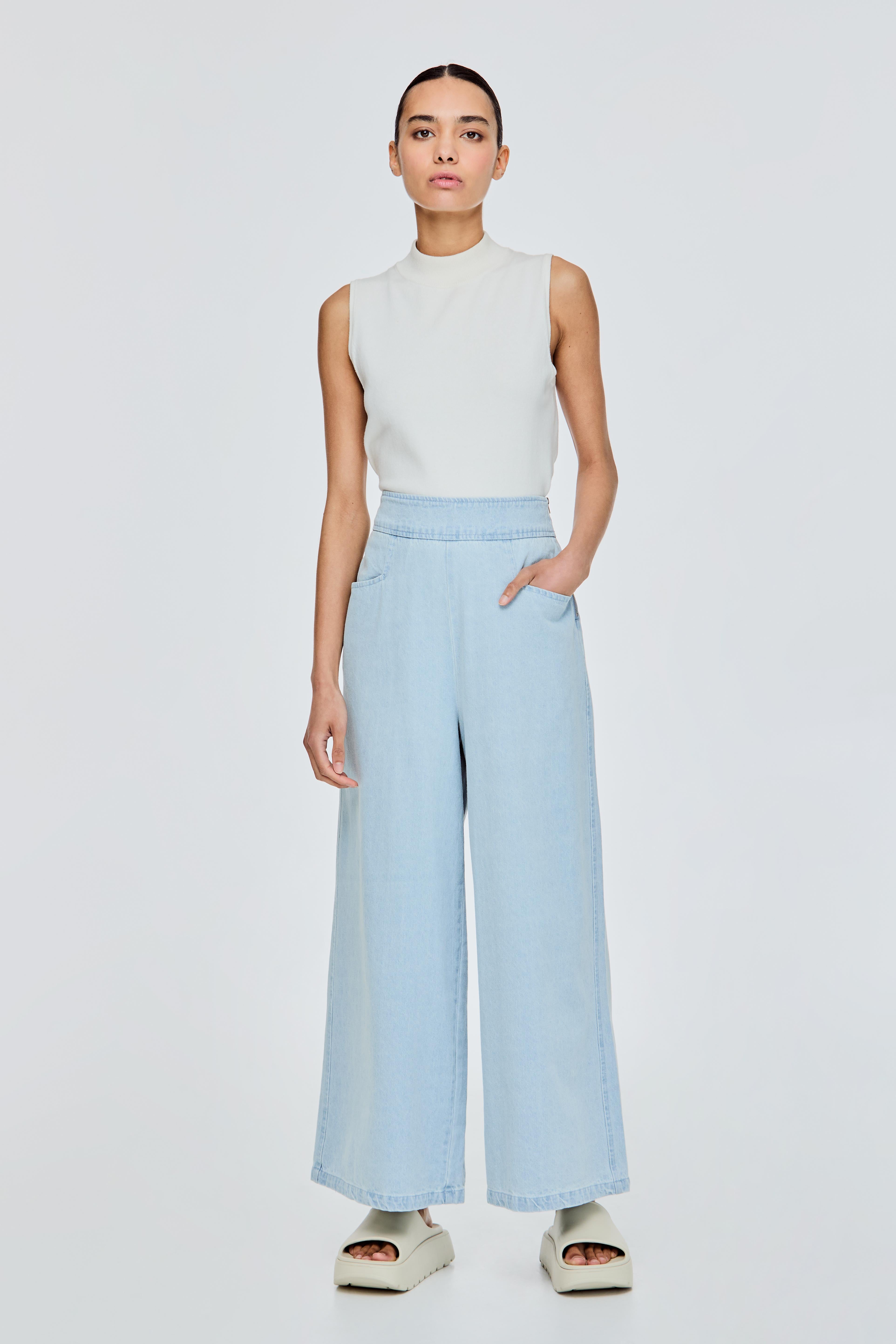 Thick Waistband Wide Leg Jeans