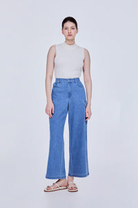 Wide Leg Denim Cargo Denim Pants