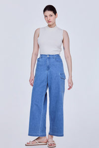 Wide Leg Denim Cargo Denim Pants