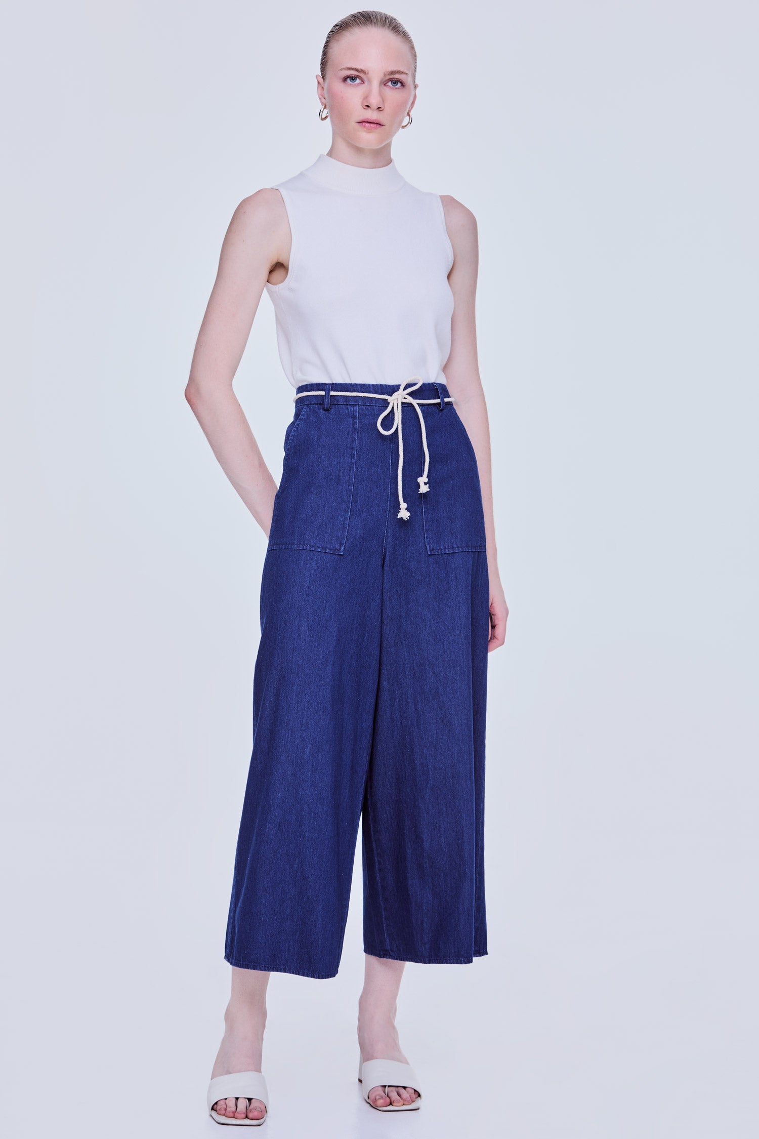 Denim Washed Wide Leg Trousers