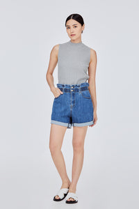 Elasticated Self Tie Denim Shorts