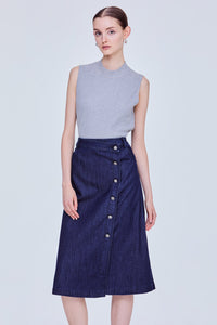 Asymmetrical Opening A-Line Denim Skirt