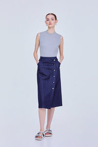 Asymmetrical Opening A-Line Denim Skirt