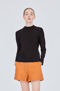 Crew High Neck Fit Ribbed Top