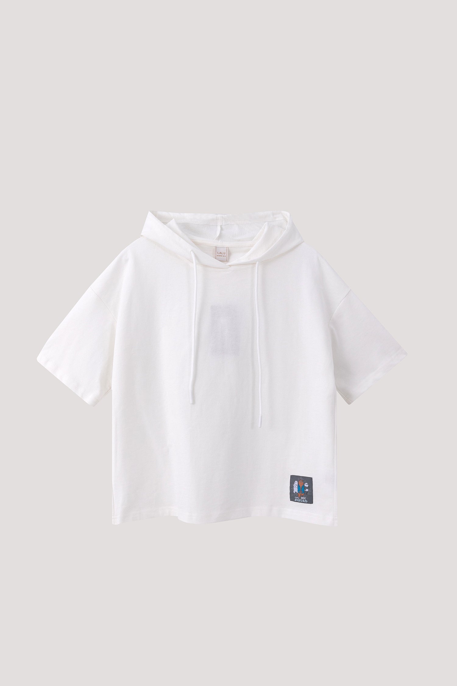 Patched Short Sleeve Hoodie