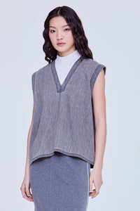 Denim Washed Sleeveless Blouse