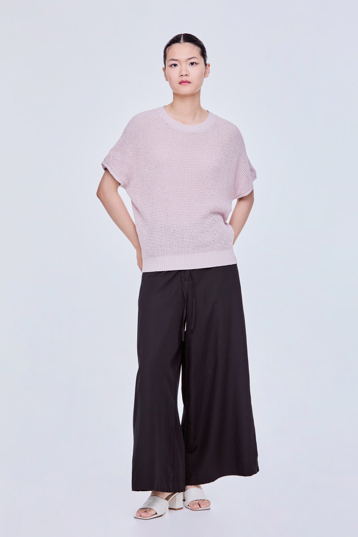 Basic Waffle Knit Top - Dusty Pink