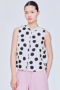 Mandarin Collar Printed Sleeveless Top