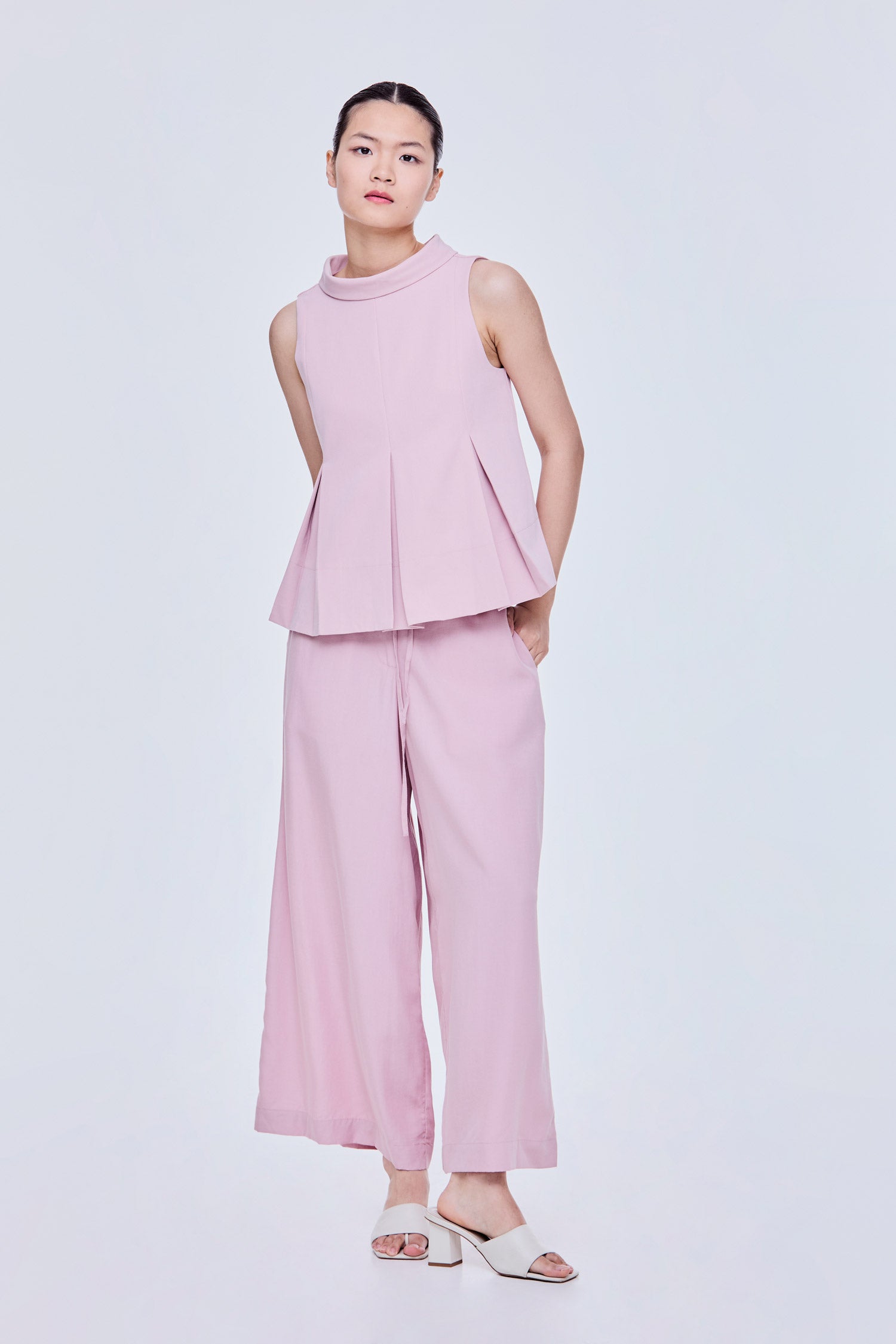 Inverted Stand Collar Flare Top