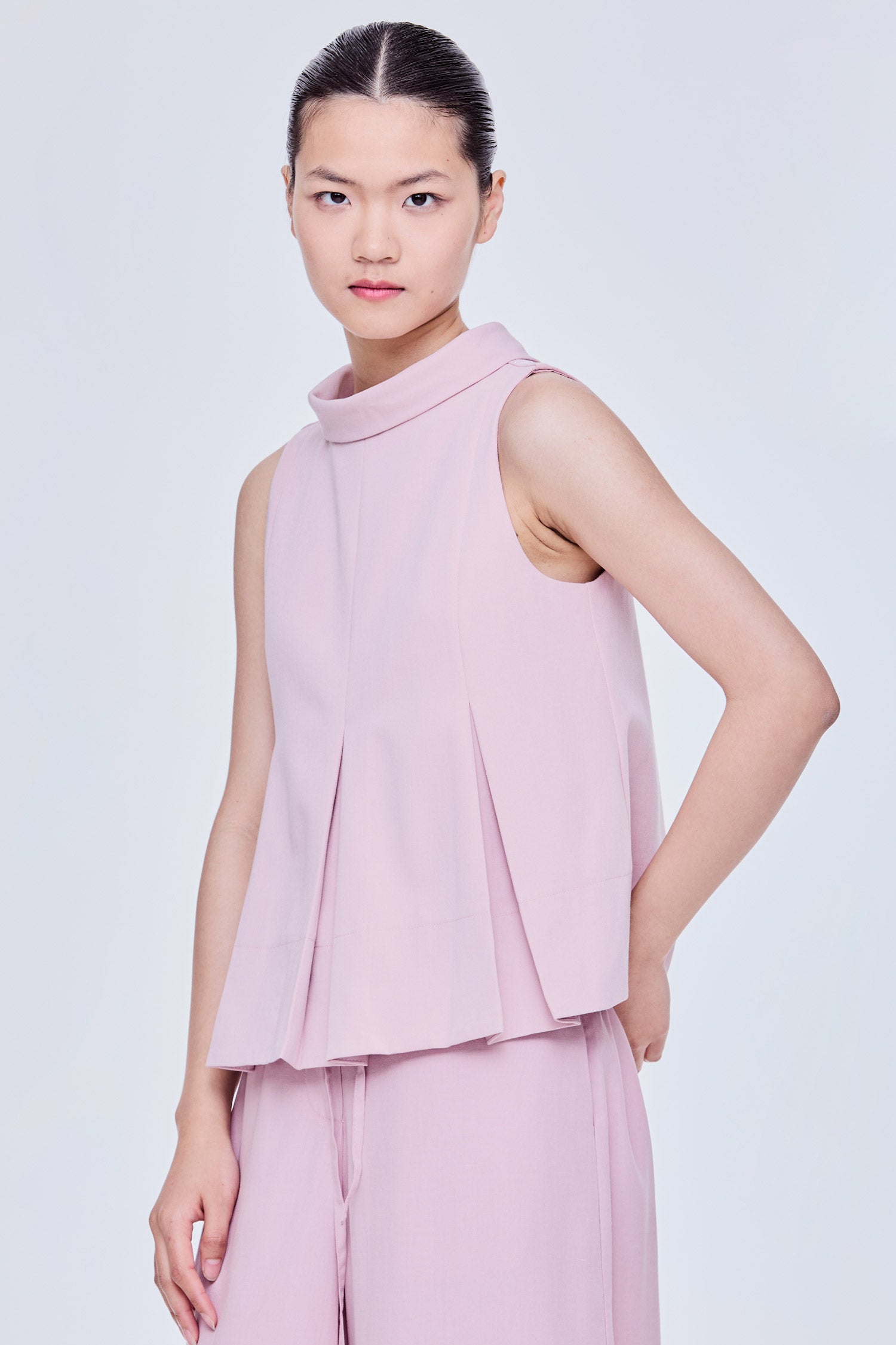 Inverted Stand Collar Flare Top