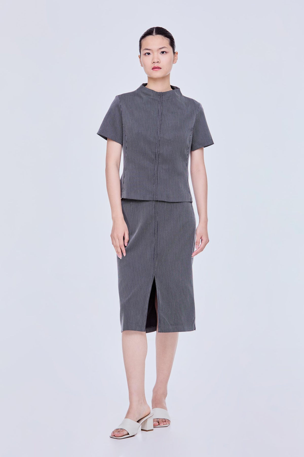 Stripes Mock Neck Paneled Top