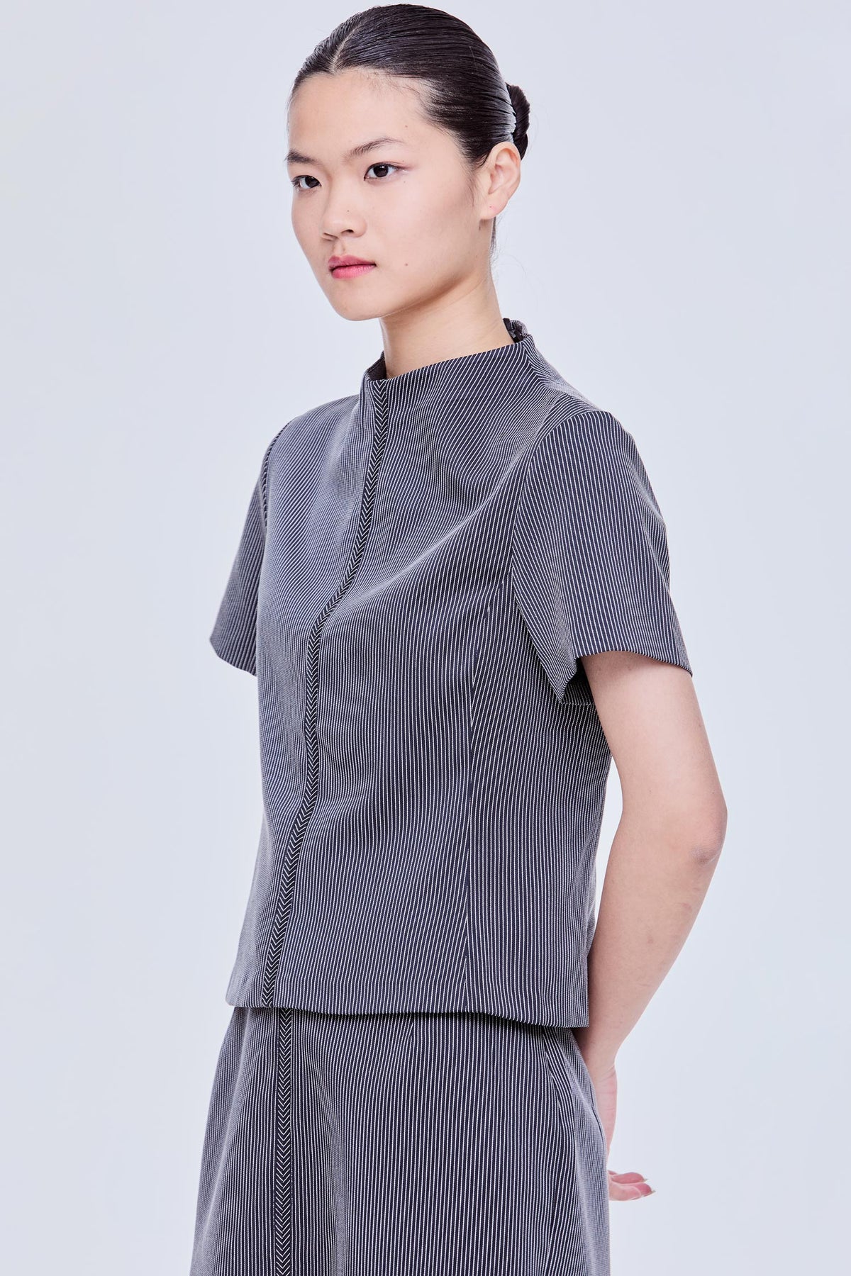 Stripes Mock Neck Paneled Top