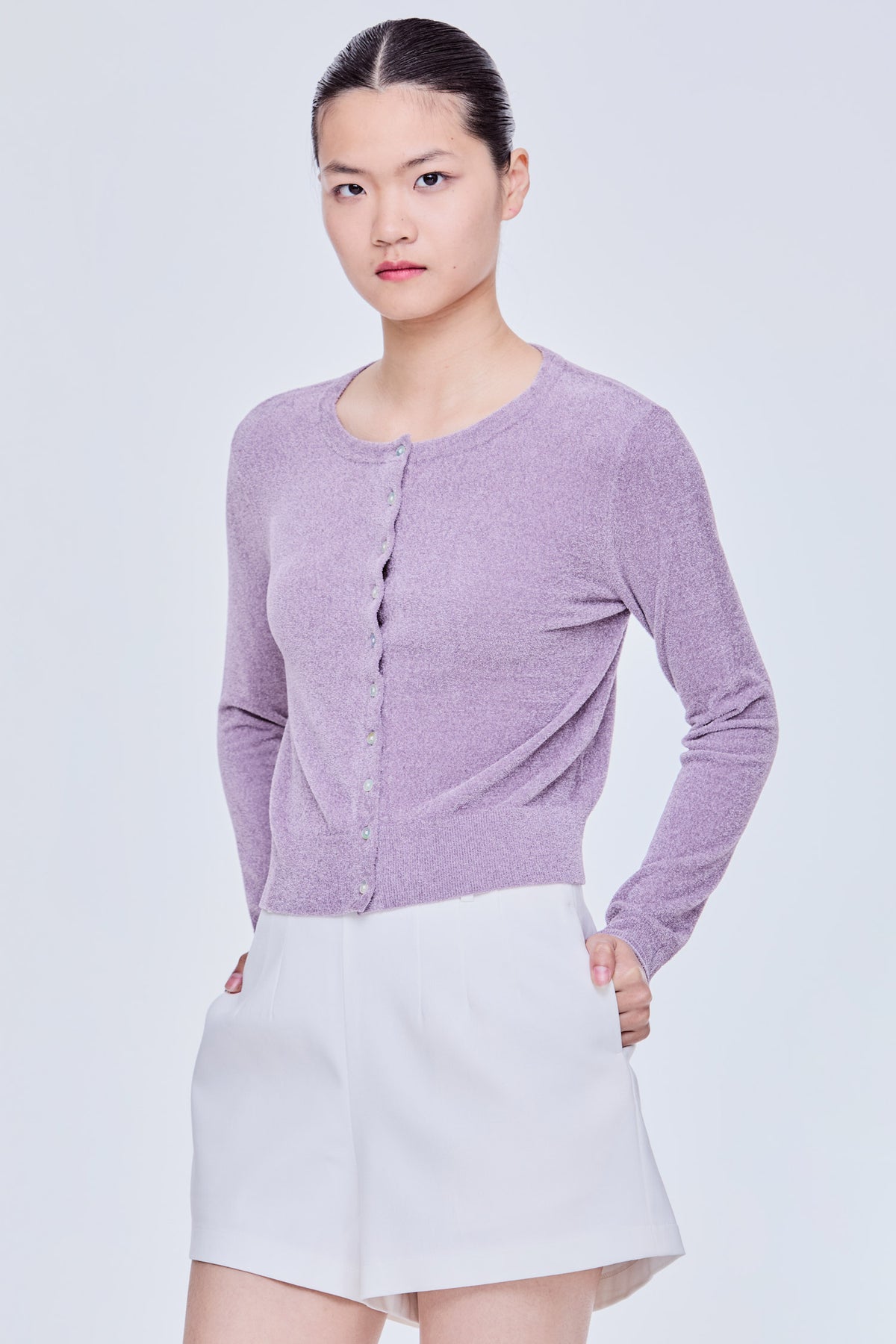 Round Neck Fluffy Cardigan