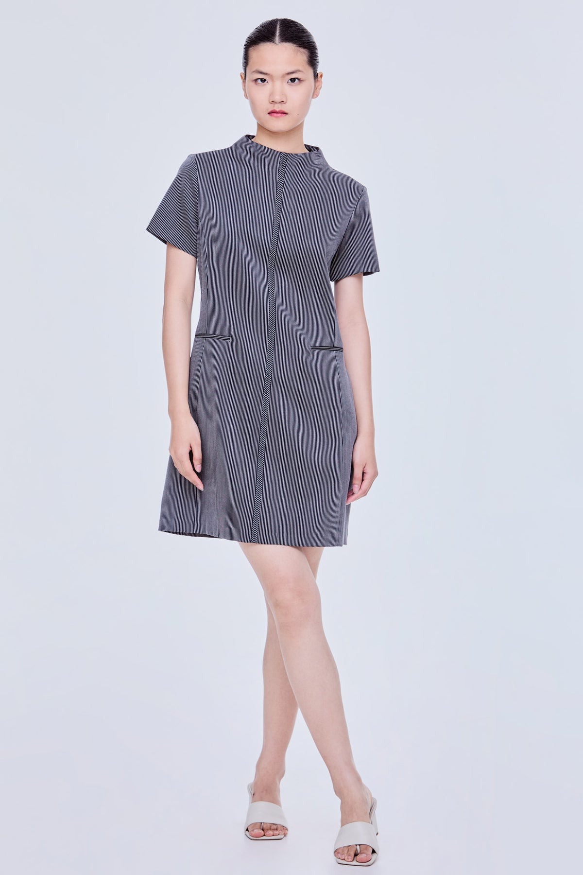 Stripes Mock Neck Mini Dress