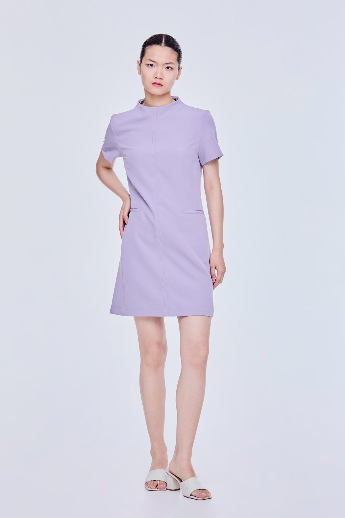 Mock Neck Paneled Mini Dress