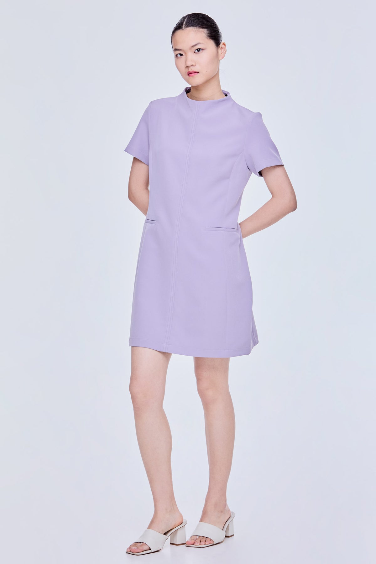 Mock Neck Paneled Mini Dress