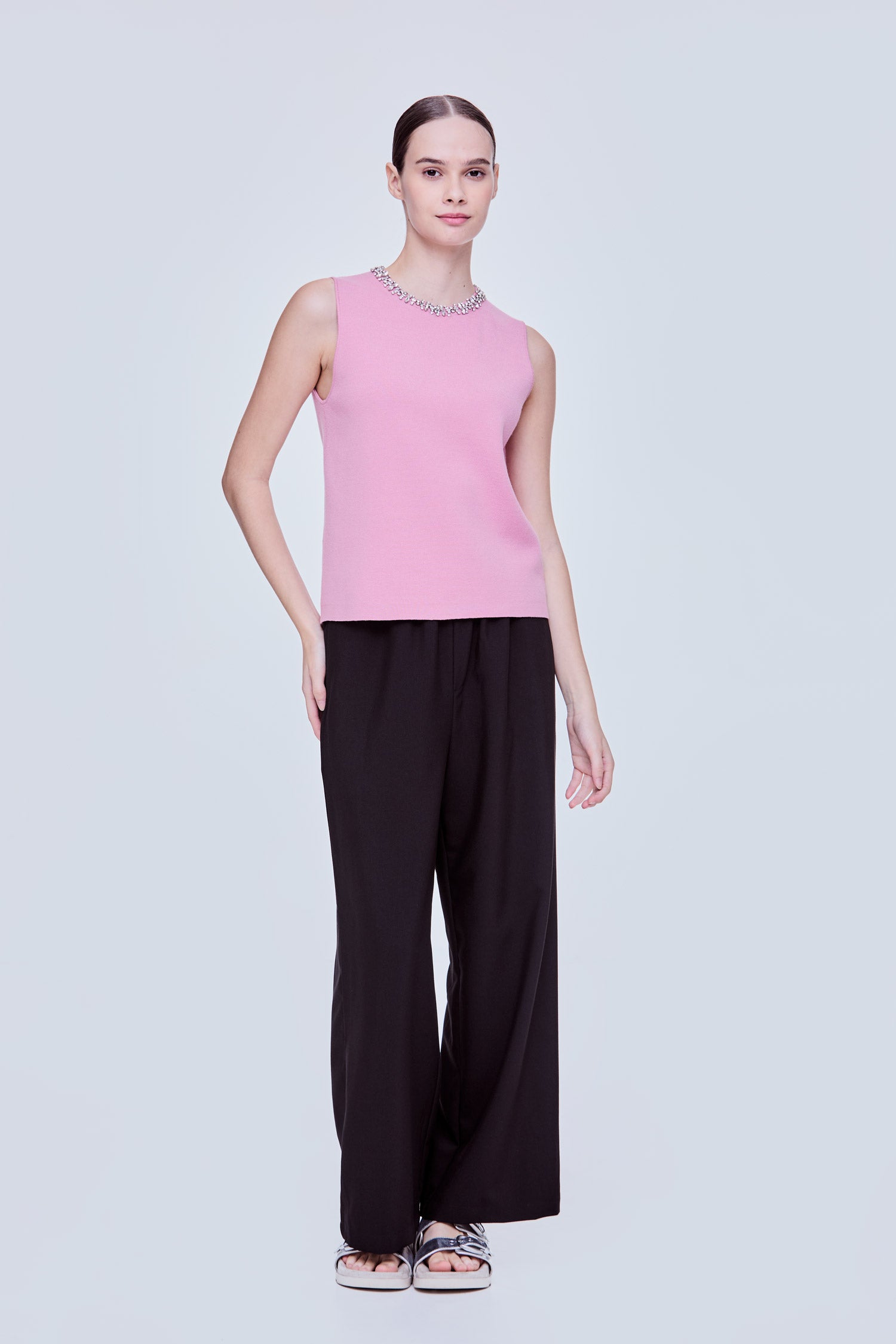 Embellished Sleeveless Knit Top