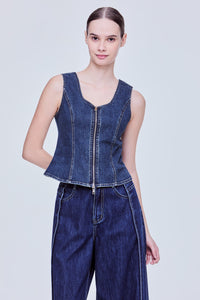 Sleeveless Denim Zip Tank Top