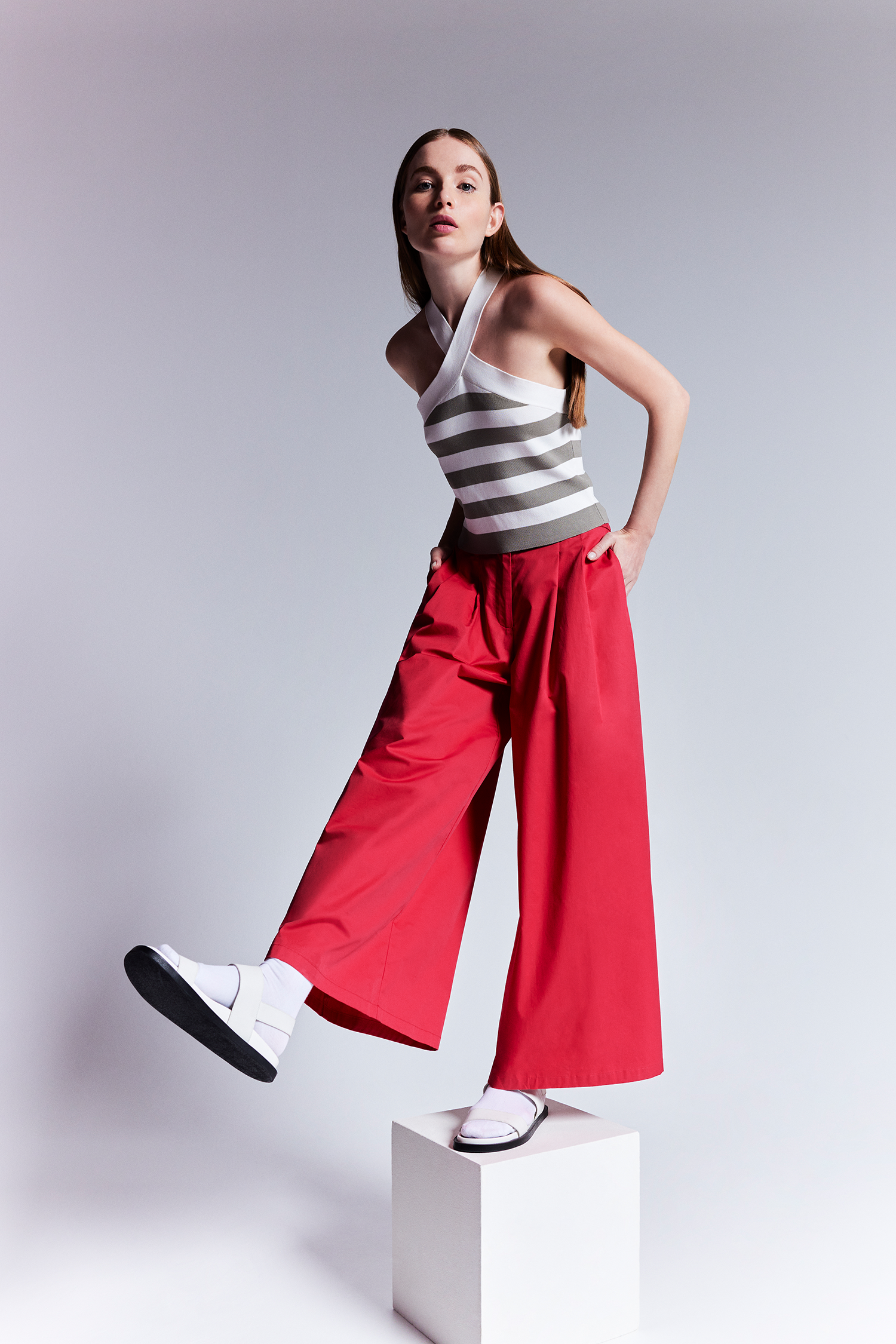 Striped Halter Knit Crop Top