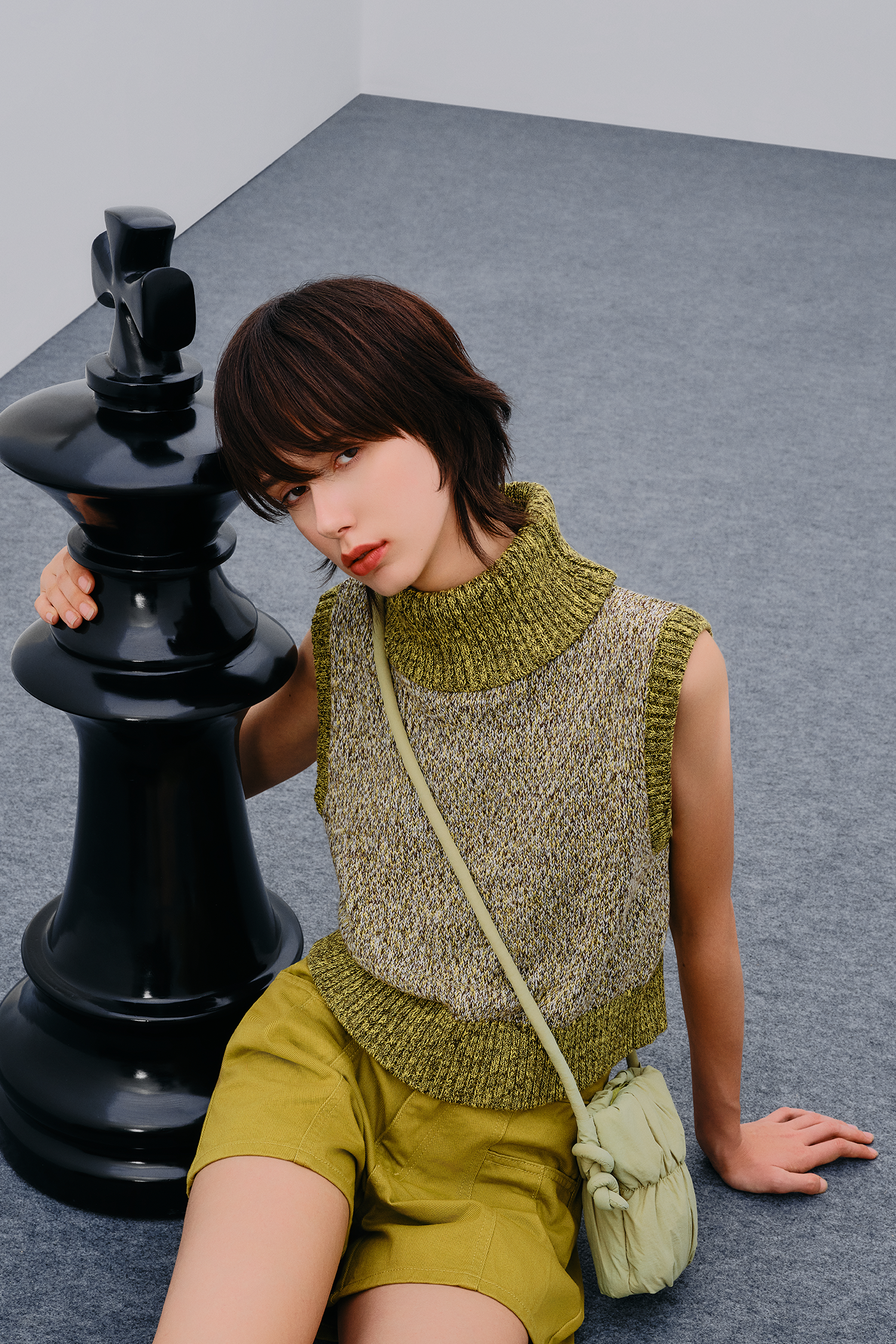 High Neck Marled Knit Tank Top