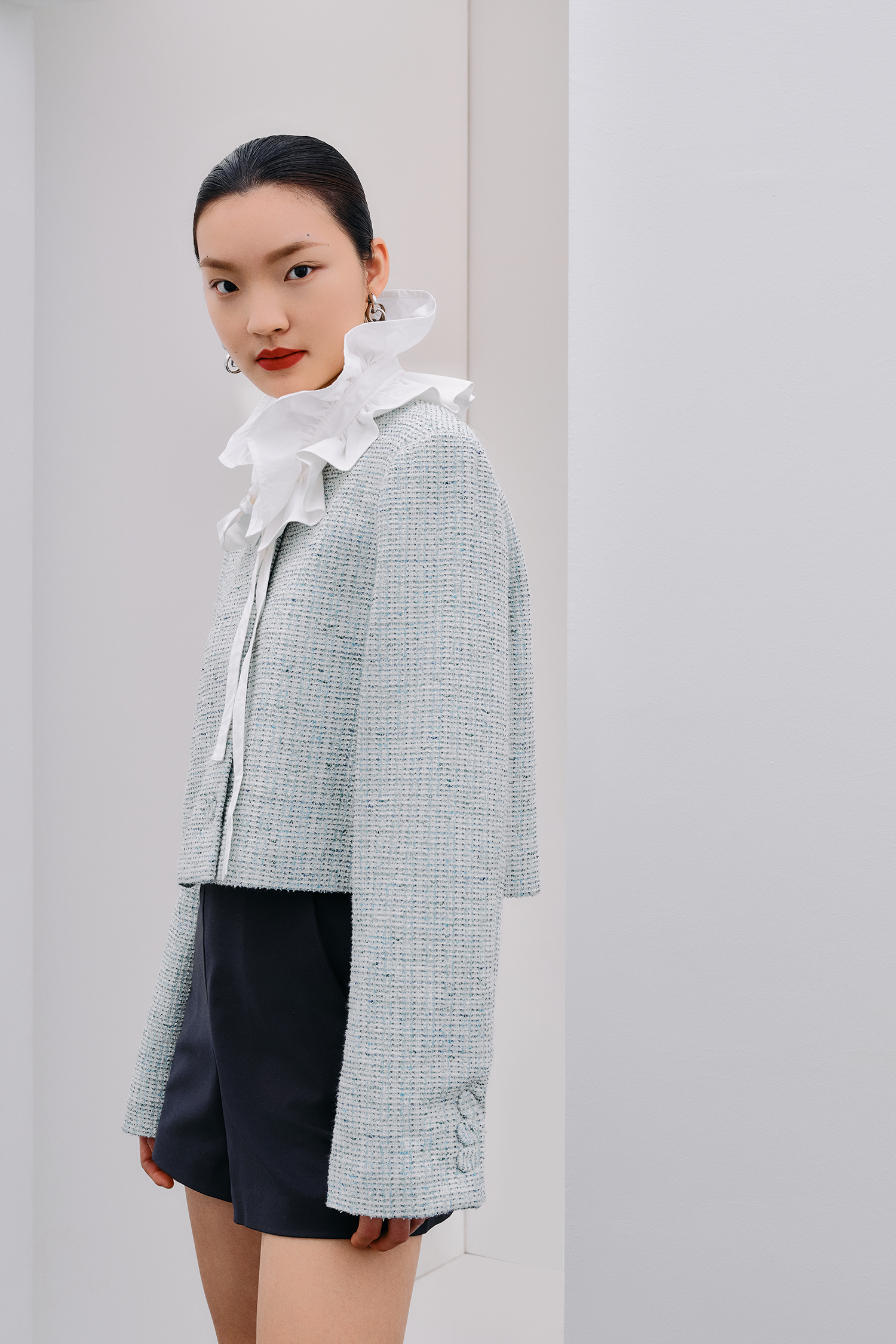 Stand Collar Tweed Jacket
