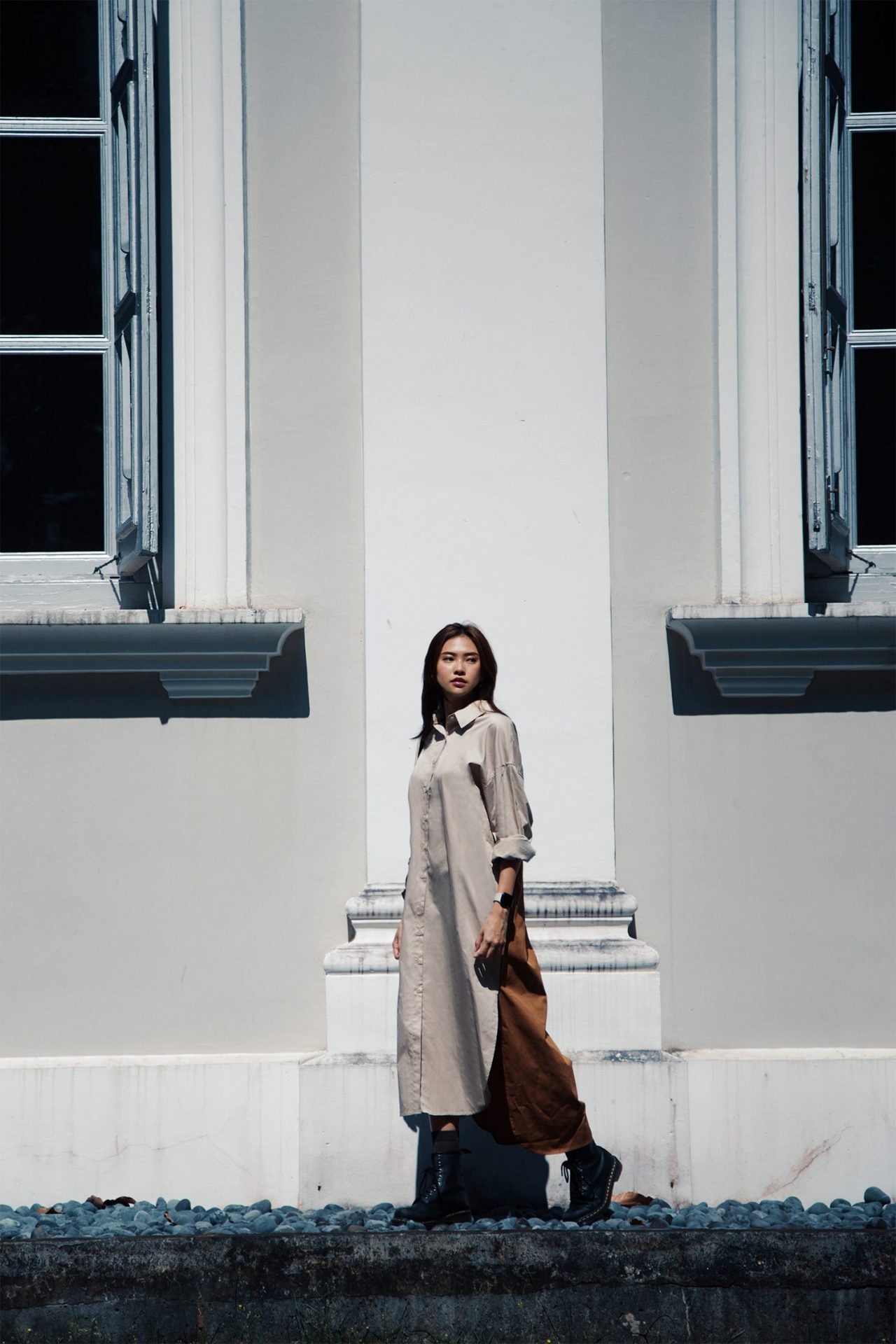 Oversized Shirt Dress with Curved Hem