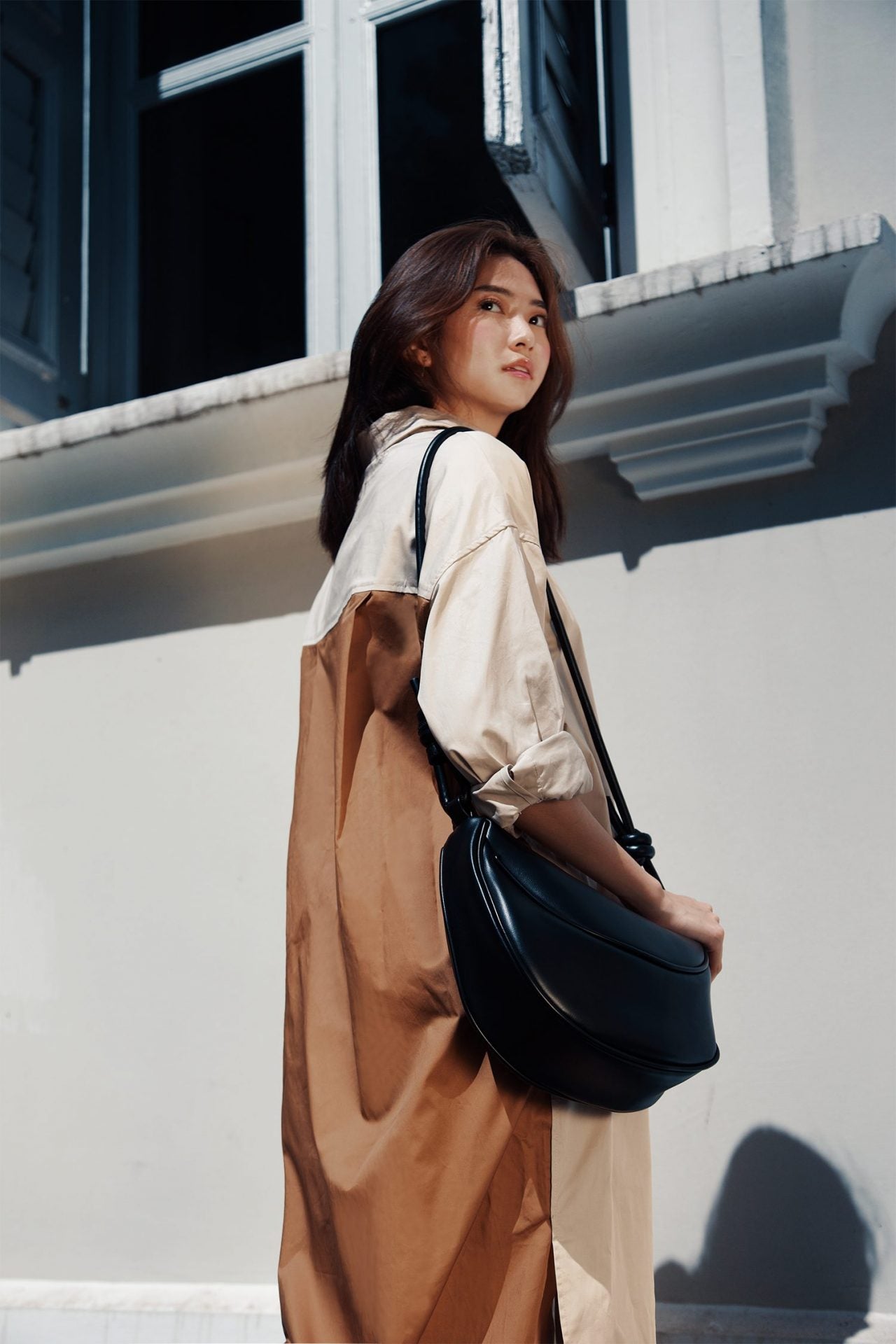 Oversized Shirt Dress with Curved Hem
