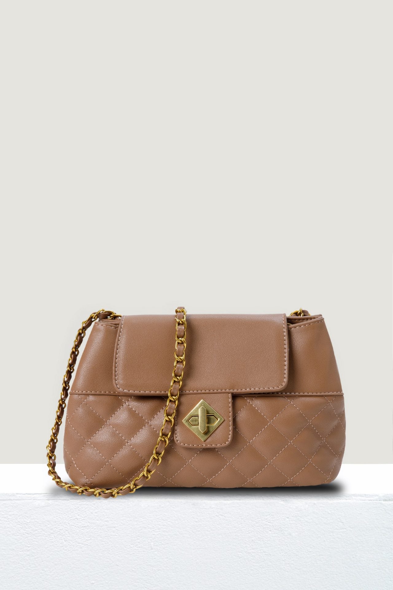 Quilted Chain Bag - Taupe