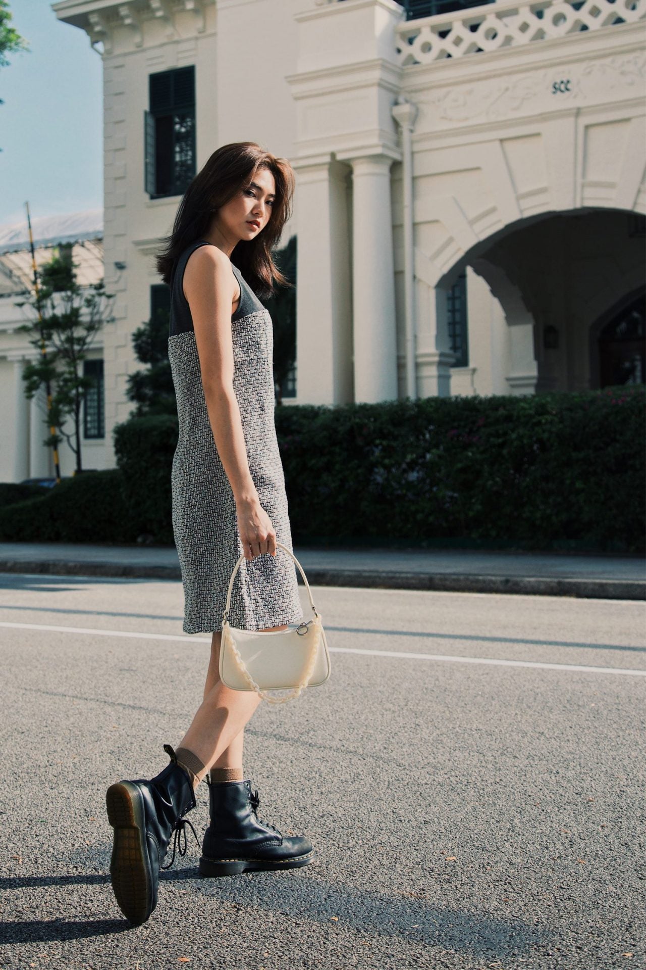 Contrast Tweed Dress