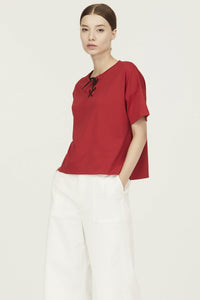 Lace Up Collar Top