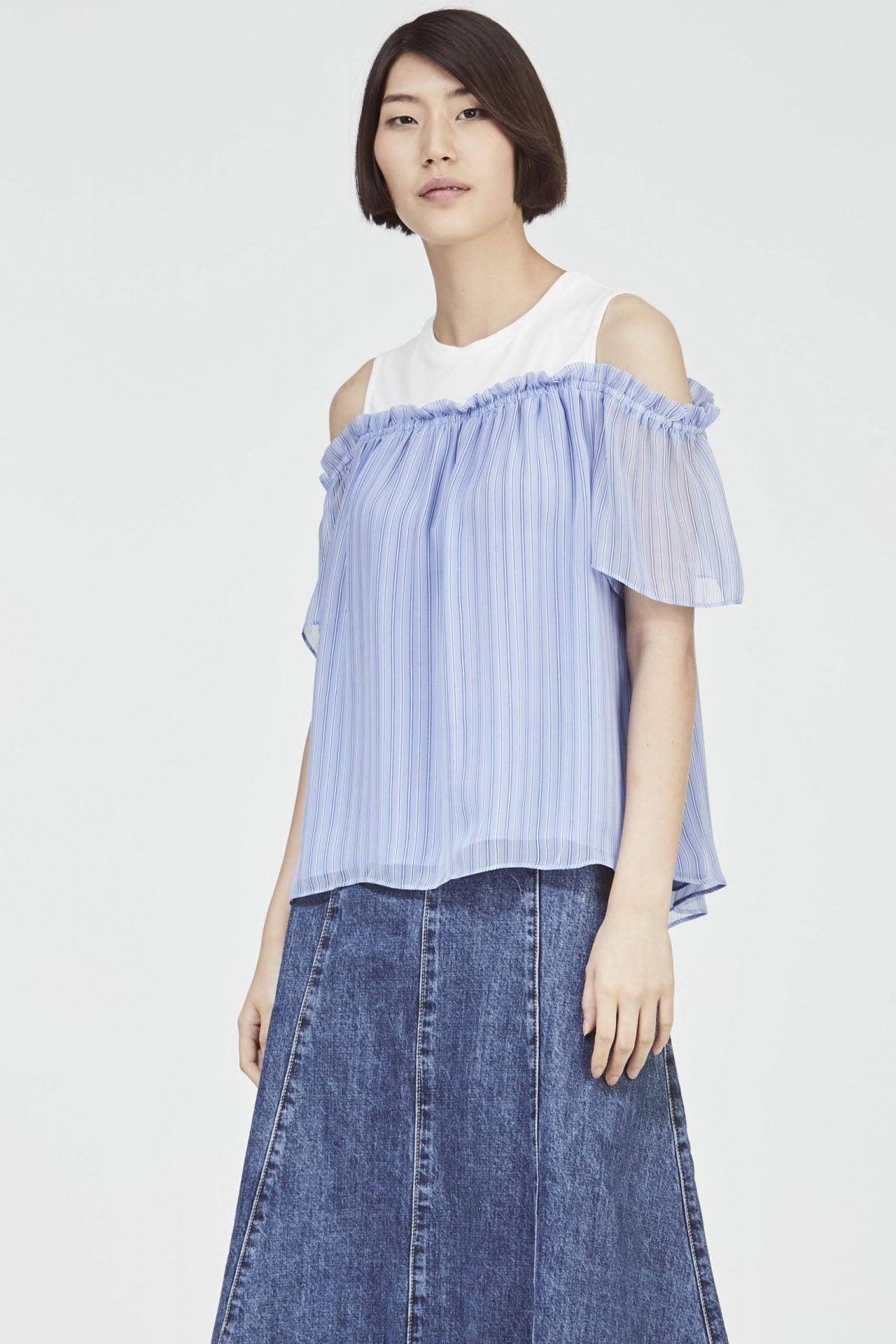 Mixed Fabric Striped Blouse